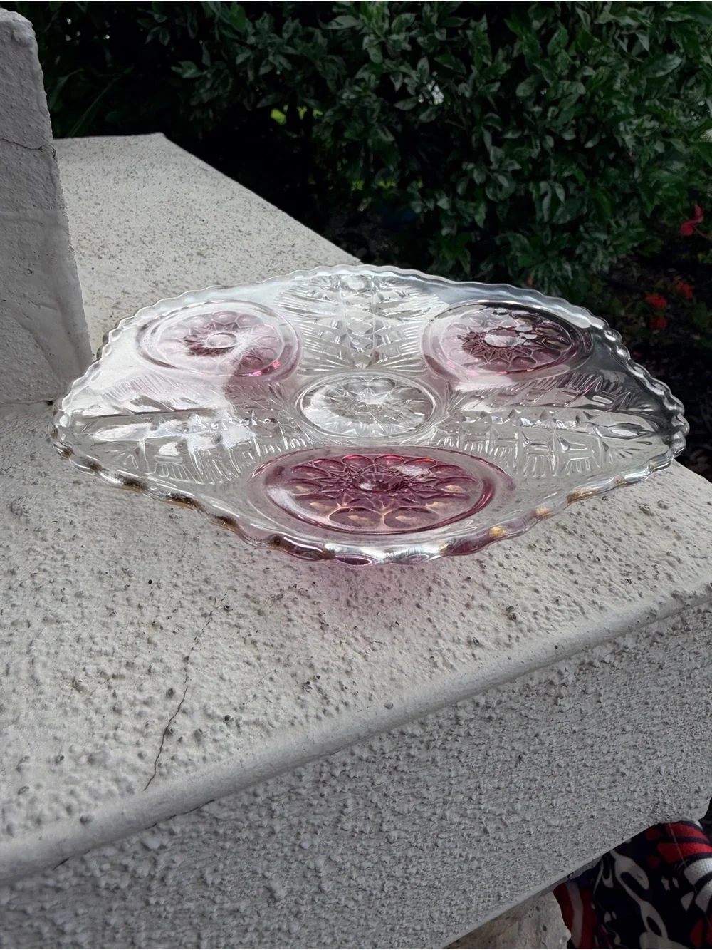 Vintage Hofbauer Byrdes Crystal Footed Cake Plate Pink Bird Medallions Germany